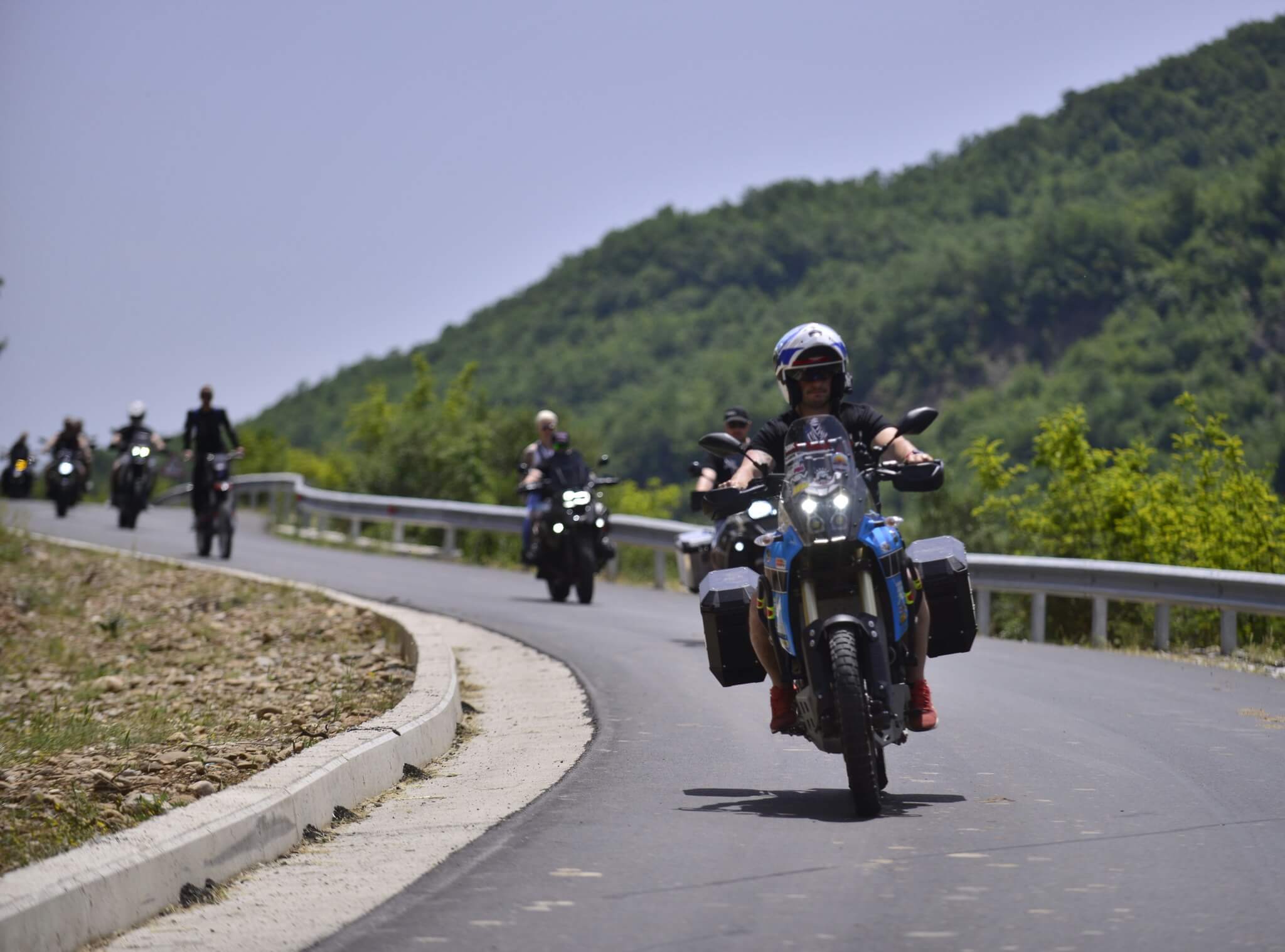Enduro riders on a mountain trail in Albania